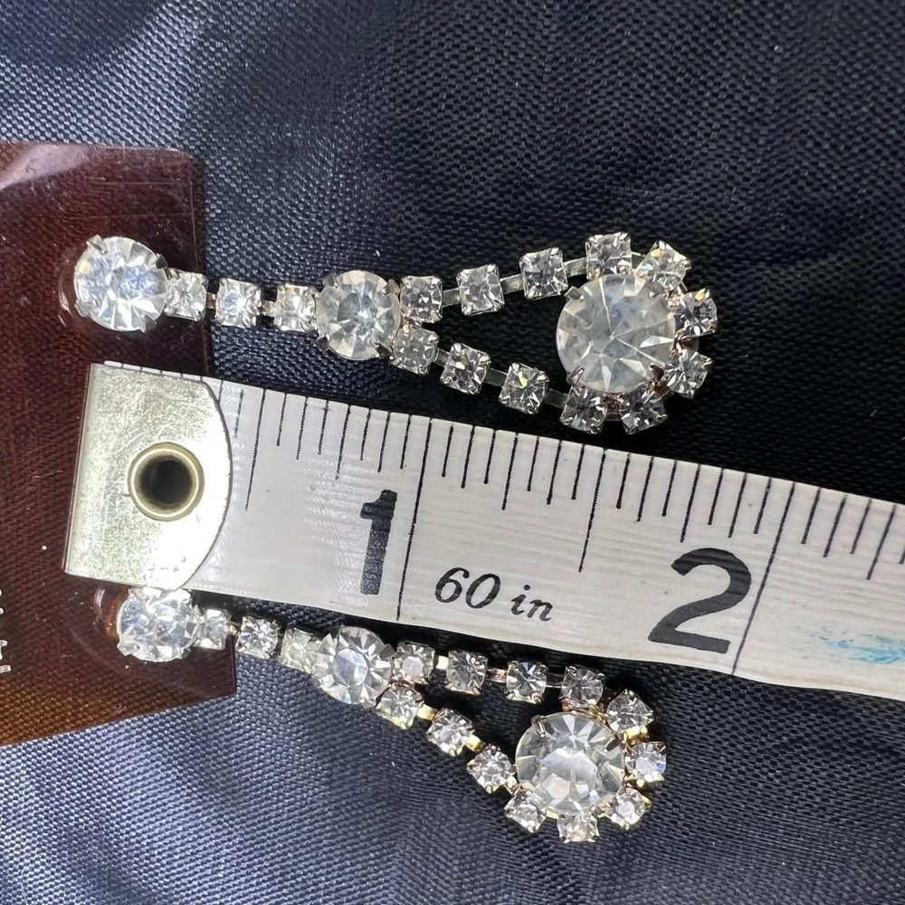 Vtg Rhinestone Dangle Earrings 14KT GF Posts 1.75